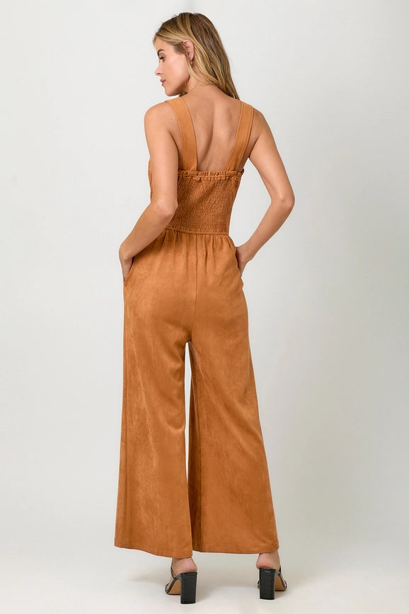 Suede Wide Leg Jumpsuit Pumpkin