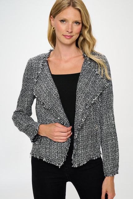 Open Front Blazer Cardigan With Frayed Hem-Renee C.-S-Urbanheer