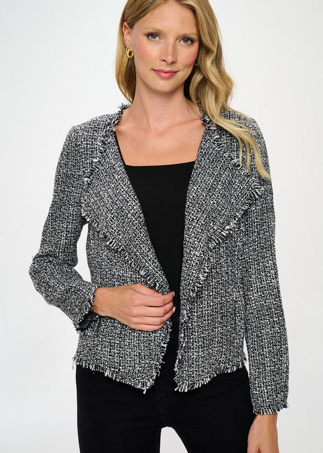 Open Front Blazer Cardigan With Frayed Hem-Renee C.-S-Urbanheer