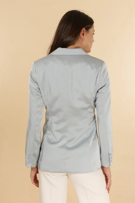 Plain Fitted Satin Jacket Sky Blue-Jacket-Attentif Paris-Urbanheer