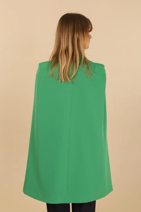 Mid-Length Cape Jacket with Belt Green-Jacket-Attentif Paris-Urbanheer