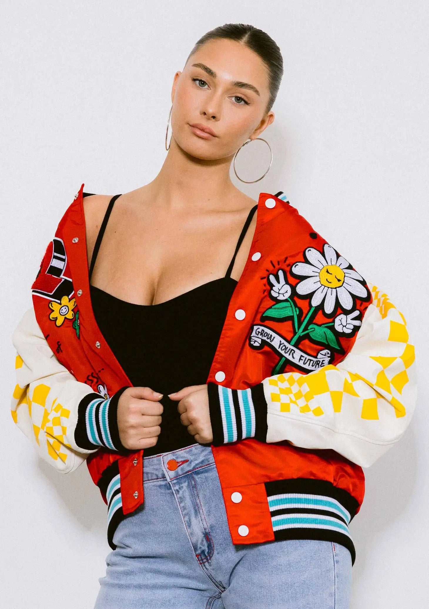 Retro Fit Varsity Jacket With Contrast Sleeves-Clothing - Women-Vibrant M.i.U-Urbanheer