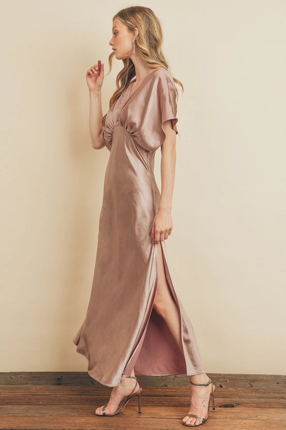 Satin Blouson Maxi Dress MAUVE-Maxi Dress-Dress Forum-Urbanheer