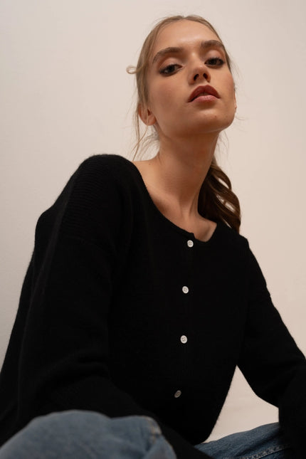 Camille Cardigan Black-Cardigan-Bel Cashmere-Urbanheer