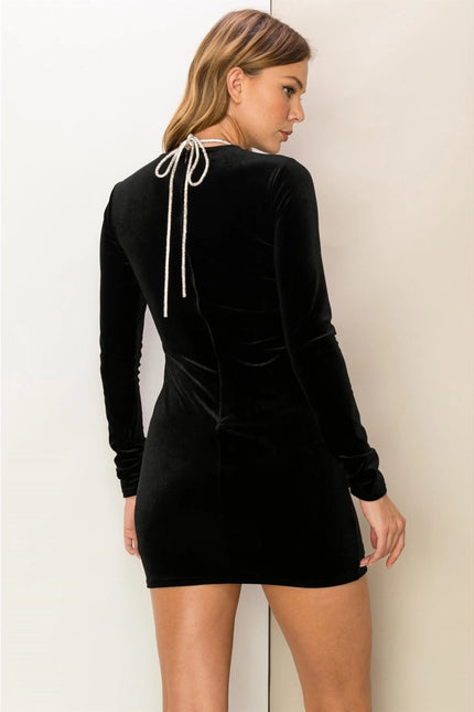 Loving You Velour Glitter Lace-Up Bodycon Dress- Black-Clothing - Women-HYFVE-Urbanheer