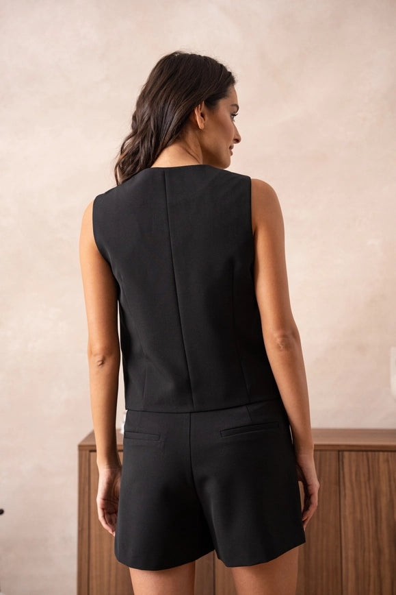 Plain Sleeveless Suit Vest Black-Suit Vest-Attentif Paris-Urbanheer