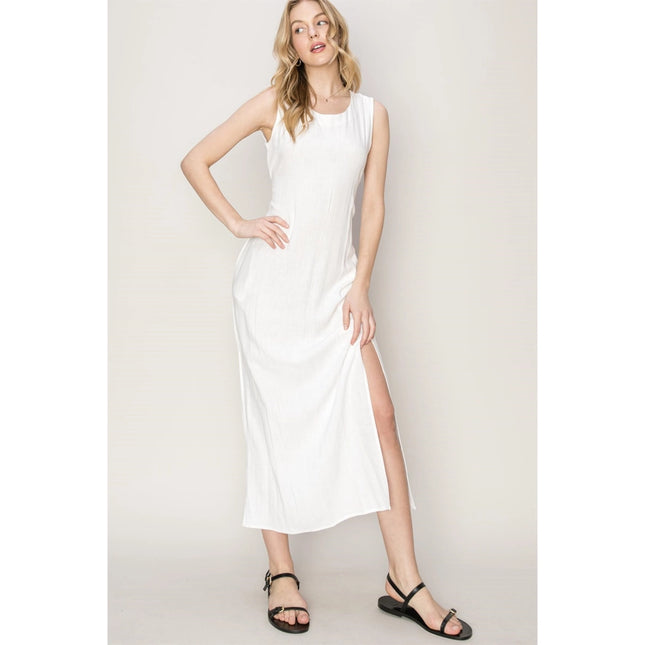 D-LINEN Blended Tie Waist Dress OFF WHITE-Dress-HYFVE-Urbanheer