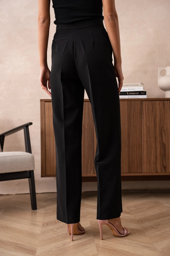 Timeless Straight Cut Plain Pants Black-Pants-Attentif Paris-Urbanheer