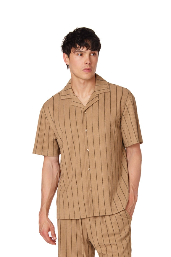 Textured Short Sleeve Men's Shirt BROWN