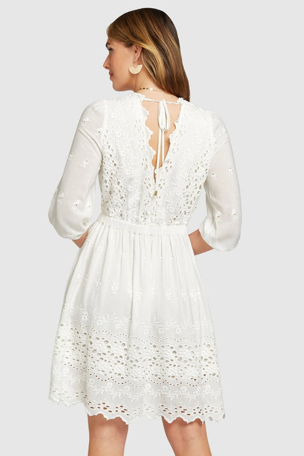 Sweet Talk Eyelet Mini Dress - White-Clothing - Women-Belle & Bloom-Urbanheer