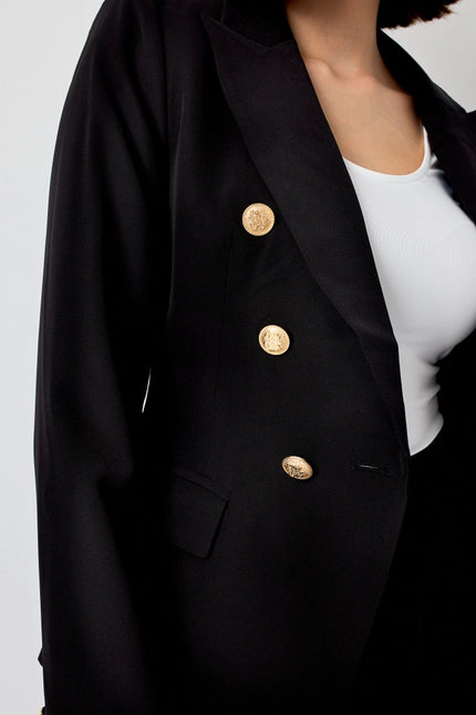 Timeless Fitted Blazer Jacket with Gold Double-Breasted Buttons Black-Jacket-Attentif Paris-Urbanheer