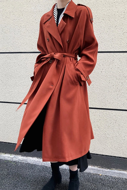 Draping British Loose Mid-Length Over The Knee Trench Coat Hawthorn Red-Coat-Blak Wardrob-S-Urbanheer