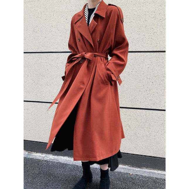 Draping British Loose Mid-Length Over The Knee Trench Coat Hawthorn Red-Coat-Blak Wardrob-S-Urbanheer