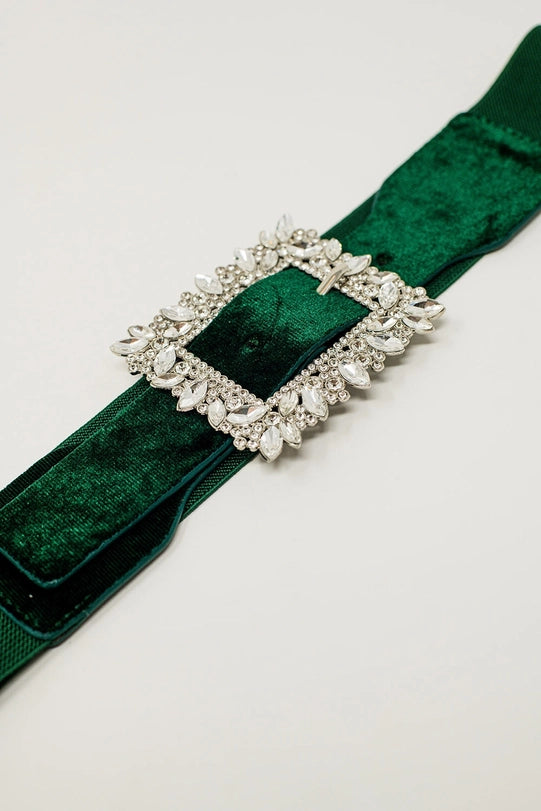 Green Belt with Rhinestones and Adjustable Elastic-BELT-Q2-Green-Urbanheer