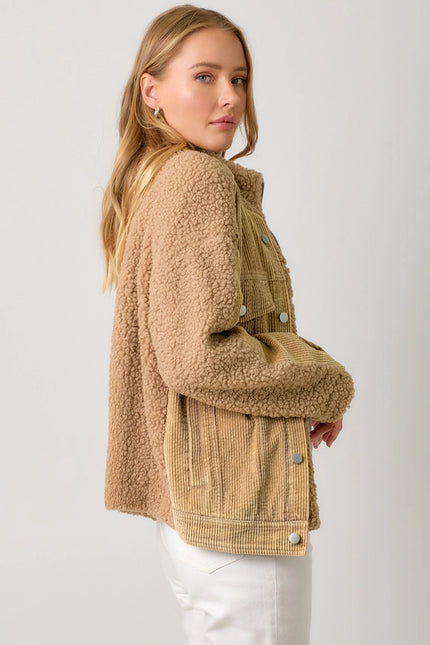 Corduroy Mixed Sherpa Jacket Latte