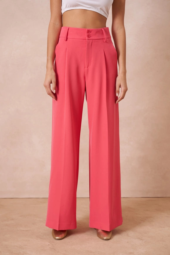 Wide-Cut Plain Pants with Double Breasted Fuchsia-Pants-Attentif Paris-S-Urbanheer