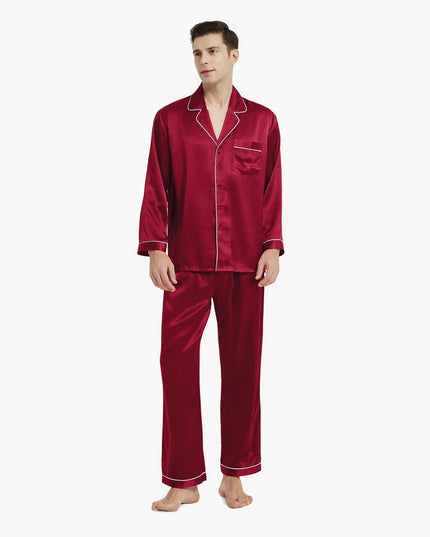 Piped Silk Pajamas - For Men Claret-Pajamas-MommeSilk-XS-Urbanheer