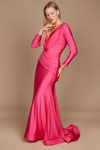 Fuchsia Dylan & Davids Long Sleeve Formal Evening Dress-Dylan & Davids-Urbanheer