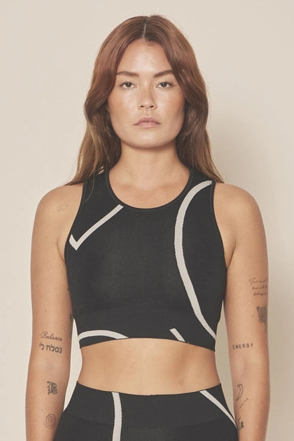 Loud Logo Crop Top - Black / Sustained Grey-TOP-Moonchild Yoga Wear-S-Urbanheer