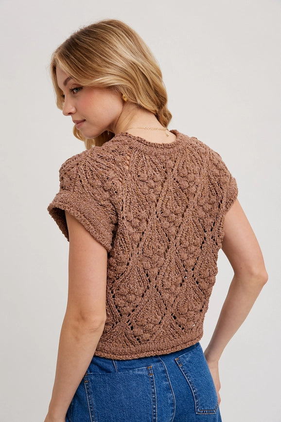 Knit Sweater Short Sleeved Pullover MOCHA