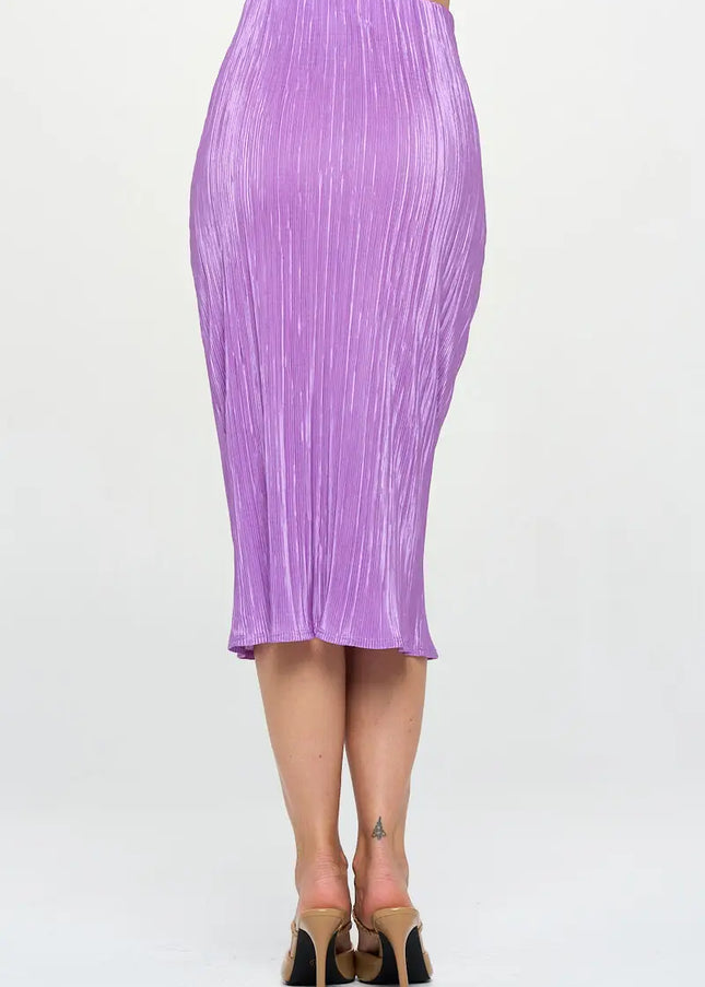 Solid Plisse Midi Skirt With Elastic Waistband-Renee C.-Urbanheer