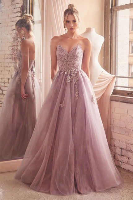 Strapless A-Line Lace & Tulle Dress-Nightgown-Tux-USA-14-Dusty Mauve-Urbanheer