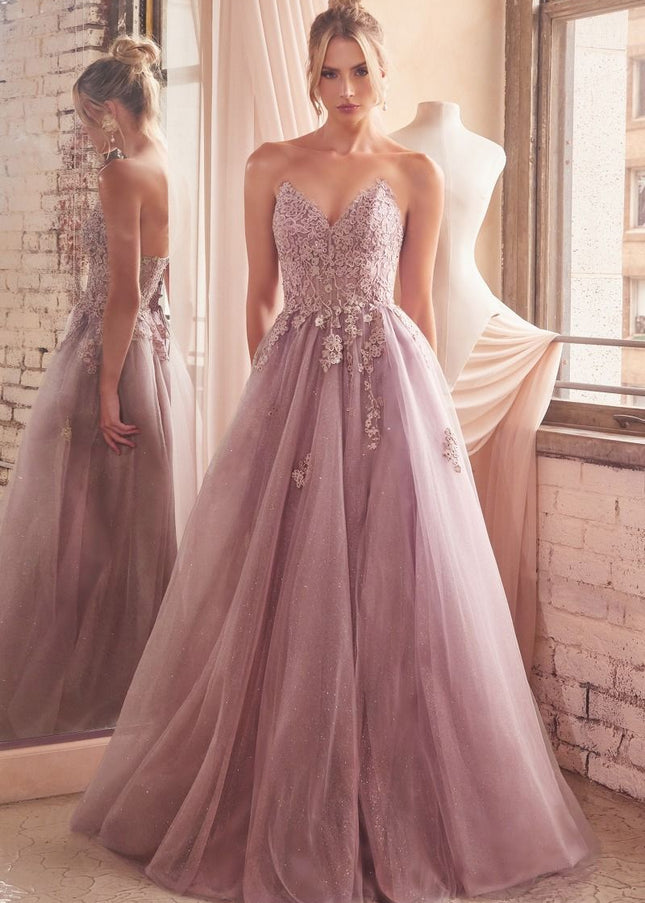 Strapless A-Line Lace & Tulle Dress-Nightgown-Tux-USA-14-Dusty Mauve-Urbanheer