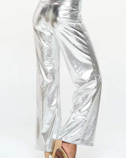 Made in USA Metallic Wide Leg Pants with Thick Waistband SILVER-Pants-Renee C.-SILVER-S-Urbanheer