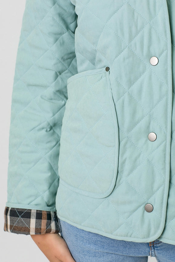 Contrast Quilted Jacket  Soft Blue