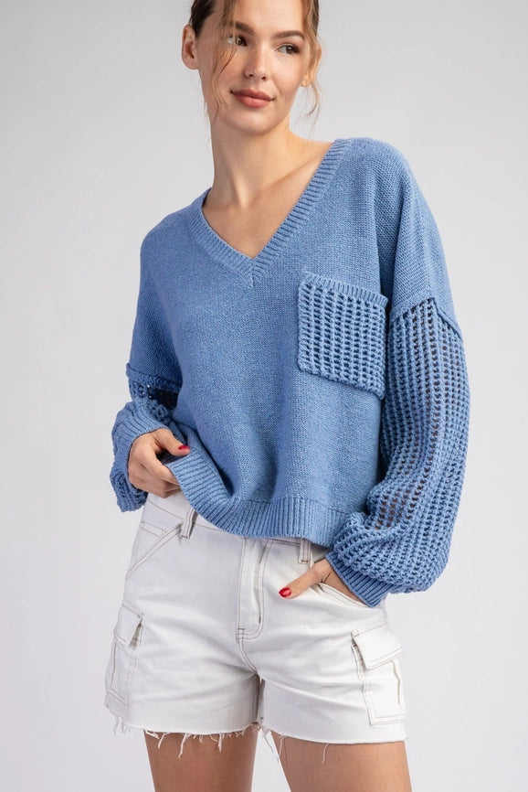 Open Knit Long Sleeve Sweater Top DENIM