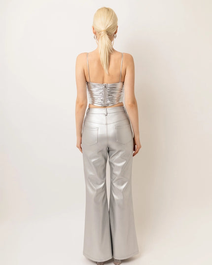 Lupe Faux Leather Flared Wide Leg Matte Pants-Pants-Amy Lynn-Urbanheer