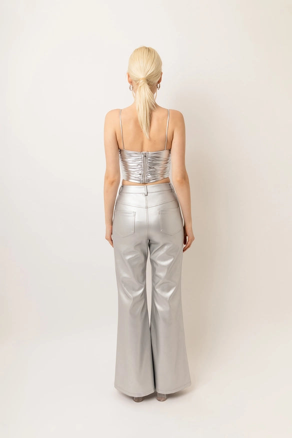 Lupe Faux Leather Flared Wide Leg Matte Pants-Pants-Amy Lynn-Urbanheer