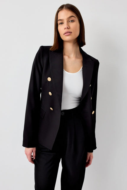 Timeless Fitted Blazer Jacket with Gold Double-Breasted Buttons Black-Jacket-Attentif Paris-S-Urbanheer