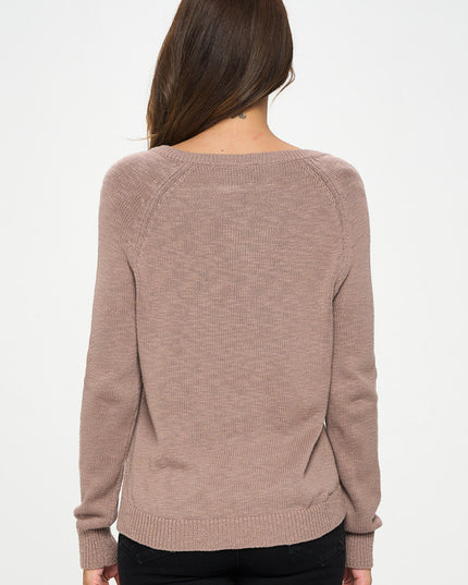 Round Neck Long Sleeve Sweater With Braid Detail-Renee C.-Urbanheer