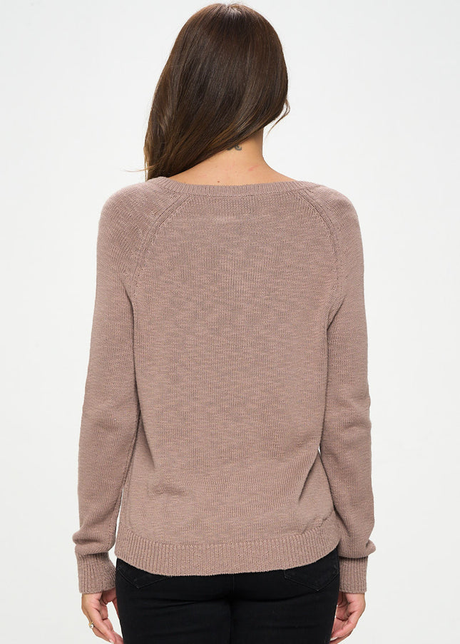 Round Neck Long Sleeve Sweater With Braid Detail-Renee C.-Urbanheer