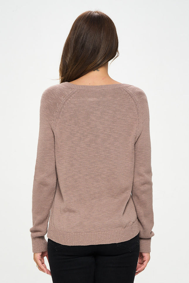 Round Neck Long Sleeve Sweater With Braid Detail-Renee C.-Urbanheer