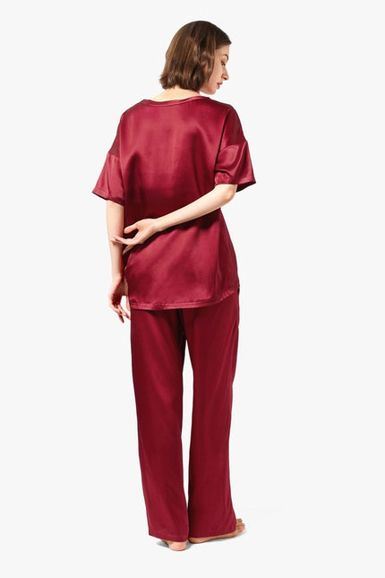 Sunday Morning Silk Pajamas Claret-Pajamas-MommeSilk-Urbanheer