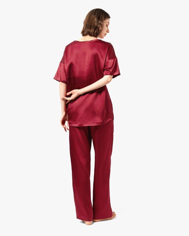 Sunday Morning Silk Pajamas Claret-Pajamas-MommeSilk-Urbanheer