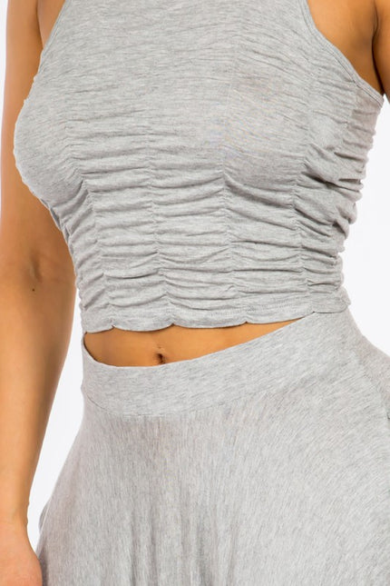 Single Jersey Cropped Ruched Top Set Heather Grey-Sets-LABIJOU-Urbanheer