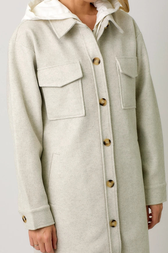 Twofer Hoodie Solid Coat Oatmeal