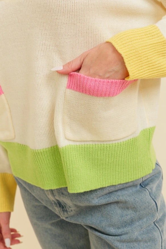 Color Block Pocket Detail Sweater.-Sweater-Cloud Ten-Urbanheer