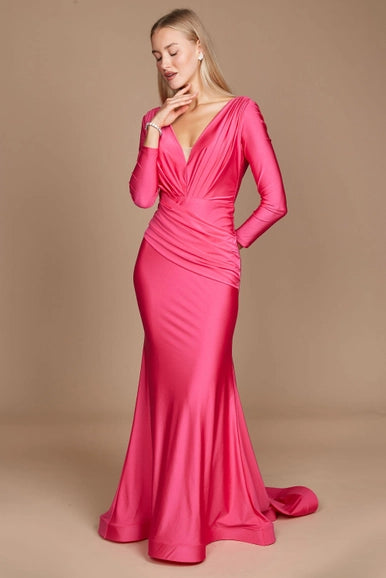 Fuchsia Dylan & Davids Long Sleeve Formal Evening Dress-Dylan & Davids-Fuchsia-4-Urbanheer