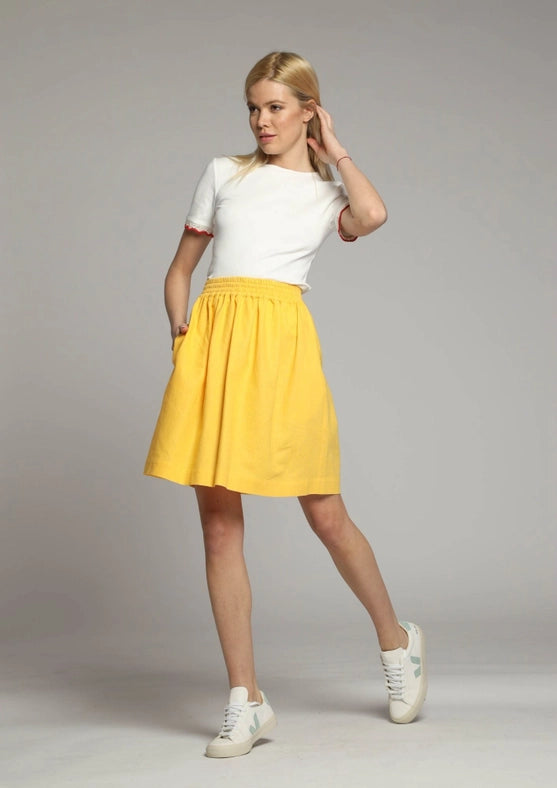 Corfu Floaty Short Linen Skirt in Yellow