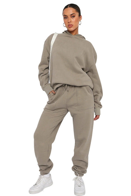 Solid Color Hooded Long Sleeve Sweater and Casual Trousers Suit-Suits-Blak Wardrob-S-Gray chip-Urbanheer