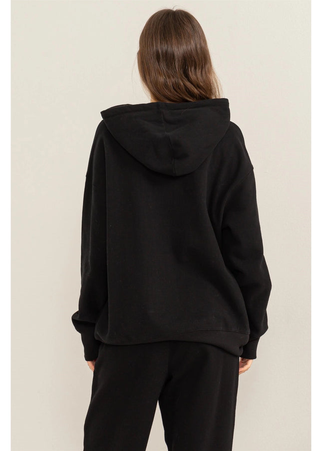 Weekend Chiller Drop Shoulder Oversized Hoodie - Black-Clothing - Women-HYFVE-Urbanheer