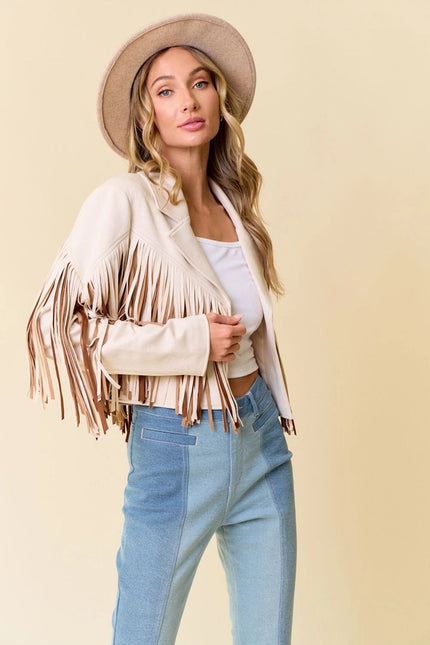 Cream Multi Color Fringe Open Front Jacket-Jacket-Saints & Hearts-Urbanheer