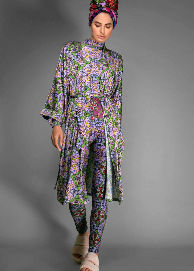 Relaxed Fit Long Lilac Floral Satin Kimono Women'S Robe-Nuvula-Urbanheer