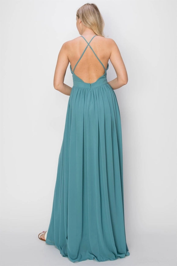 SLEEVELESS Double Strap Slit Maxi Dress D.TURQUOISE-Dress-HYFVE-Urbanheer