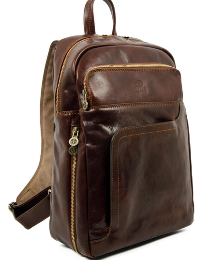 Brown Large Leather Backpack - L.A. Confidential Brown