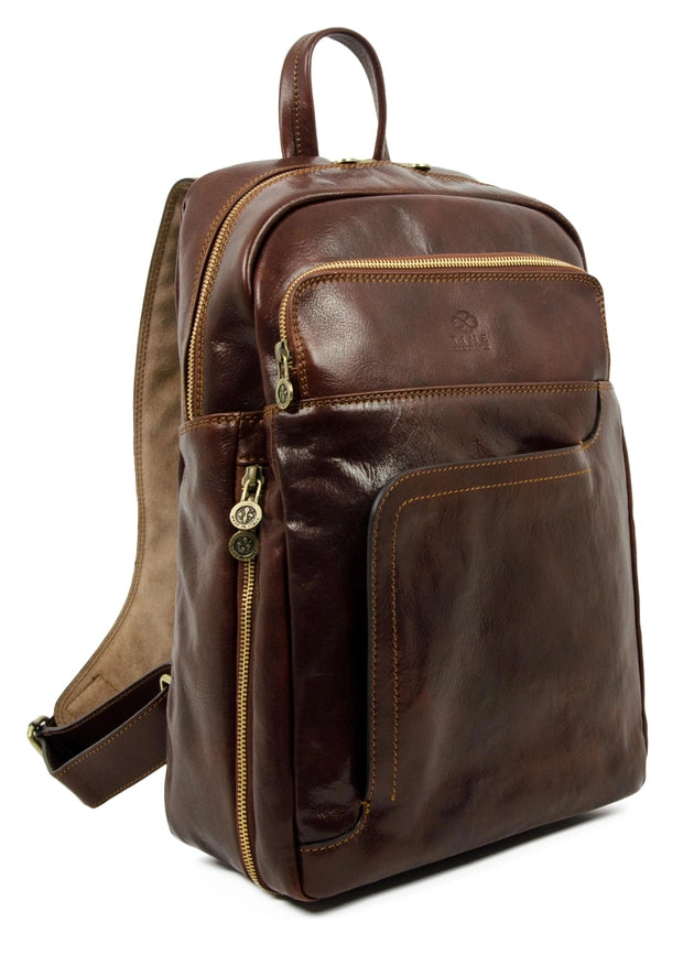 Brown Large Leather Backpack - L.A. Confidential Brown